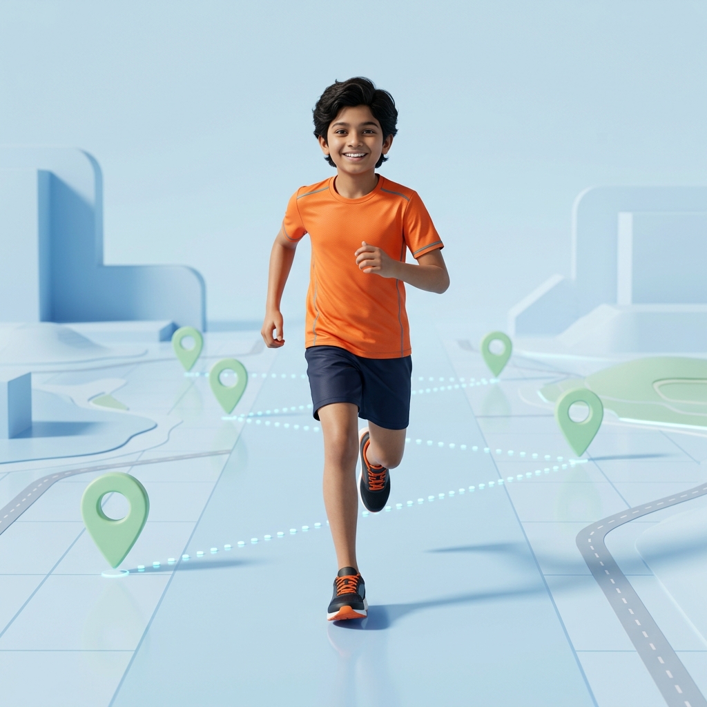 MOVOKIDS Kochi Coverage Map showing kids running on agility ladder with pins for Kaloor, Kakkanad, Edappally, Nedumbasery, Angamaly, Aluva, Kalamassery